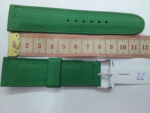 Malla Para Reloj Cuero Verde Lisa 22mm