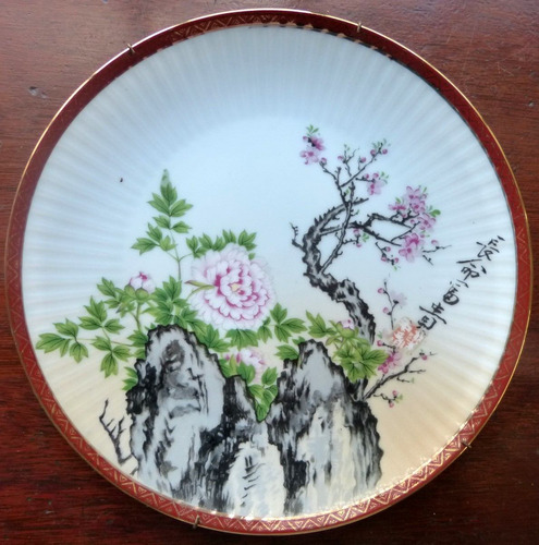 Hermoso Plato Porcelana Tsuji Paisaje Oriental