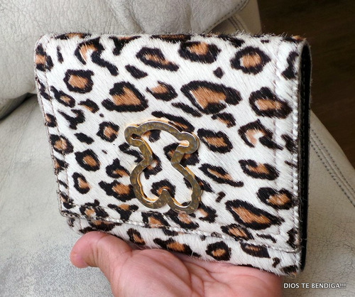 Tous Billetera Cuero Con Pelos Animal Print Logo Grande