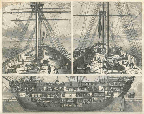 Lienzo Tela Barco De Guerra Año 1850 Cubierta Y Corte Poster