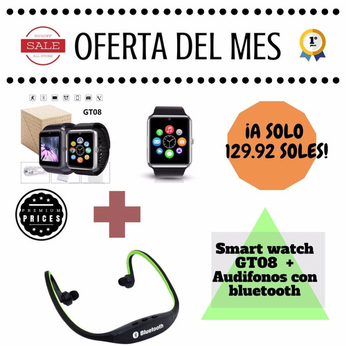 Smartwatch Gt08 Reloj Celular C/caja+audifonos Via Bluetooth