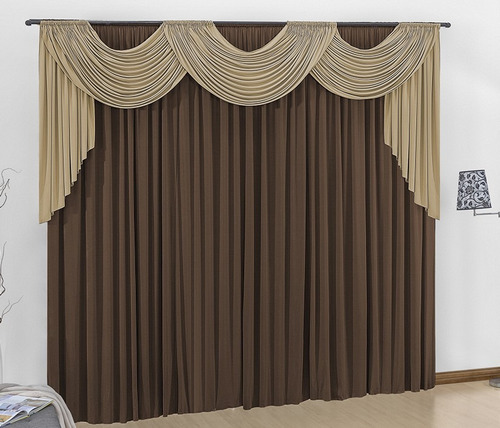 Cortina Veneza Tabaco Avelã 5m X 2,8m P/ Varão Duplo