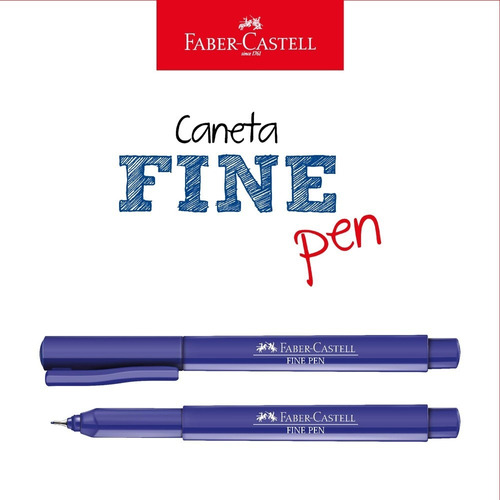 12 Caneta Hidrográfica Ponta Fina Azul Fine Pen Faber Castel