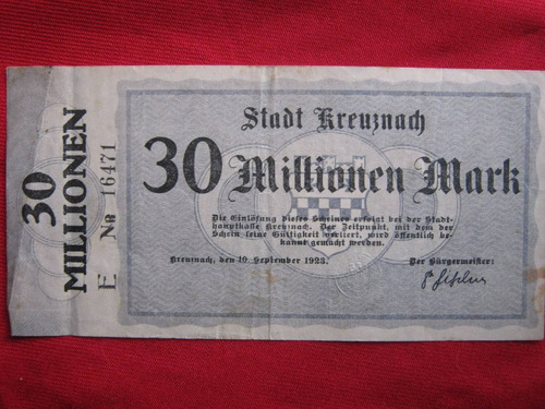 Alemania - Kreuznach  30 Millones De Marcos 1923