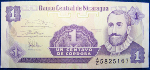 Nicaragua 1 Centavo 1991 * Francisco Hernandez De Cordoba *