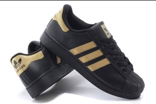 Tenis adidas Superstar Negros Con Dorado Gold Rose | Mercado Libre