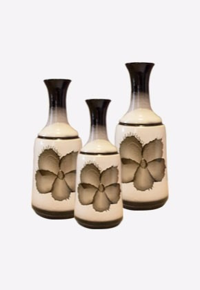 Trio De Vasos Cerâmica Branco Flor