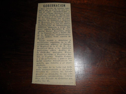 Emilio A Navea Graciliano Diaz Cgt Gobernacion Jujuy 1953