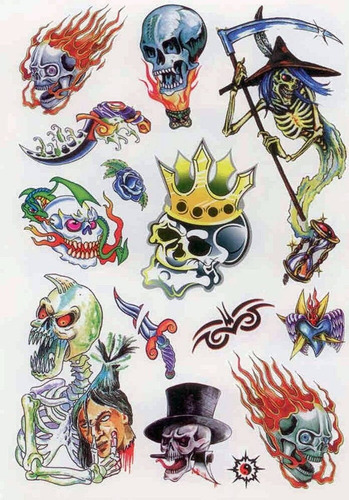Imagem 4 de 4 de Kit 60 Tattoos Caveiras Temporárias Tatuagens N32