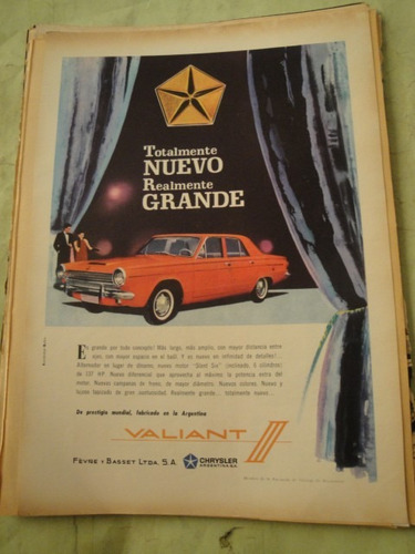 Publicidad Valiant 3 Año 1965 Hoja Sola