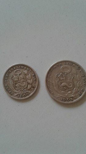 Monedas Peruanas Medio Y Un Din 1900 Y 1903
