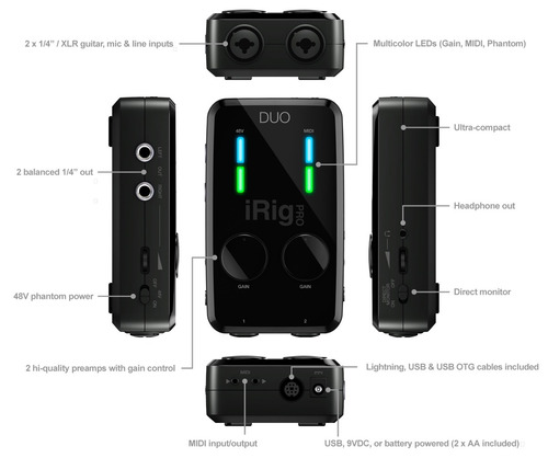 Imagen 5 de 6 de Irig Pro Duo Interface Audio Usb iPhone iPad Android 24 Bits