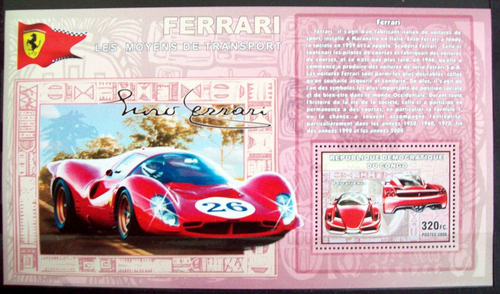Congo, Autos Ferrari Enzo Bloque 1 Sello 2006 Mint L6104