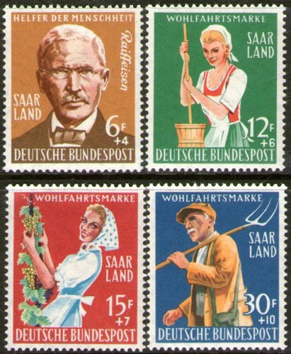 Saar-sarre Serie X 4 Sellos Mint Sobretasa Trabajadores 1958
