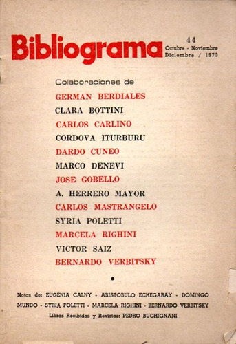 Revista Bibliograma 44 Diciembre 1973 - Denevi B. Verbitsky