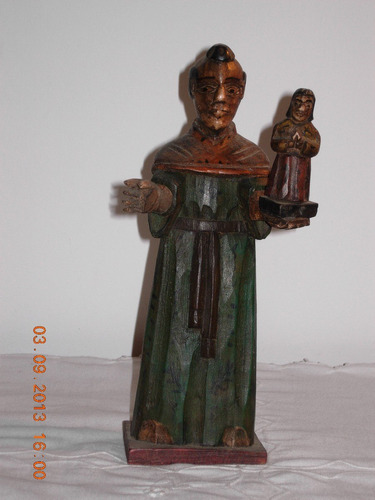 Antigua Figura De Santo De Madera Con El Niño Articulado