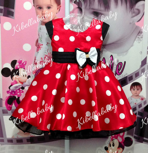 Vestido Minnie Vermelho Luxo C/ Laço  Branco - Tam 1 / 3