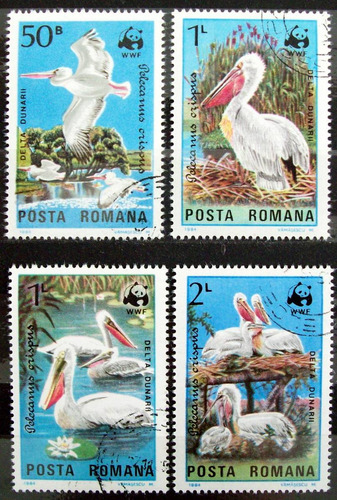 Rumania, Aves Serie Sc. 3232-35 Pelícanos 84 Usada L6013