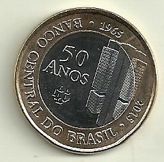 Moneda Brasil 1 Real Año 2015 50 Años Banco Central