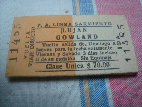 Boleto De Tren Sarmiento Ferrocarril Lujan Gowland