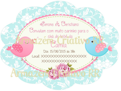 Imagem 4 de 6 de Arte Digital Personalizada Convite Passarinhos Chá De Bebê