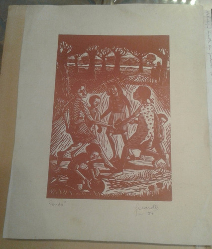 Antiguo Grabado La Ronda Firma Gerardo 57 (Usado)