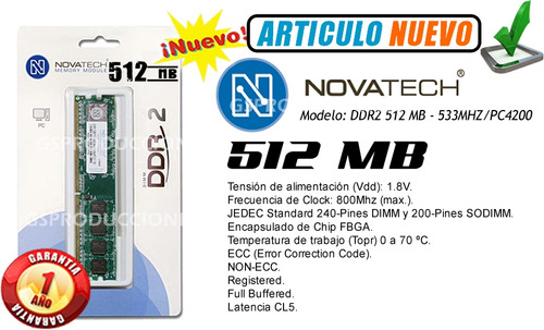 Memoria Ram Ddr2 - 512mb/533mhz - Novatech - Garantia 1 Año