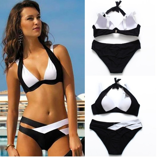 Sexy Bikini Blanco Y Negro Con Realce