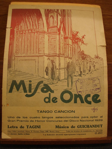 Partitura Misa De Once Tango  Tagini Guichandut 1929