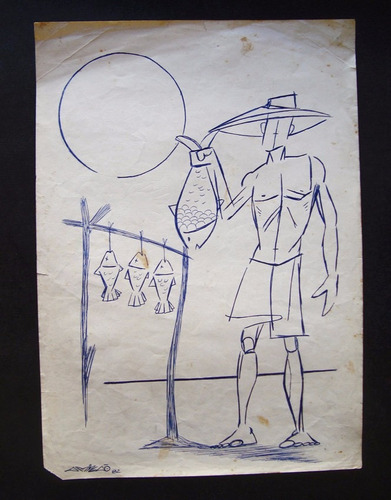 Desenho A Caneta - Pescador Assinado Amigão 82