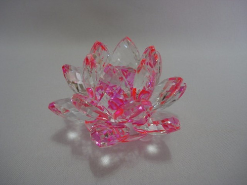 Flor De Lótus De Cristal Transparente Rosa Pink 9cm