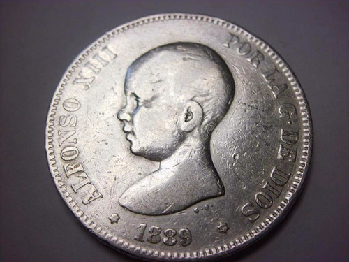 España Moneda 5 Pesetas 1889 Plata 0.900 