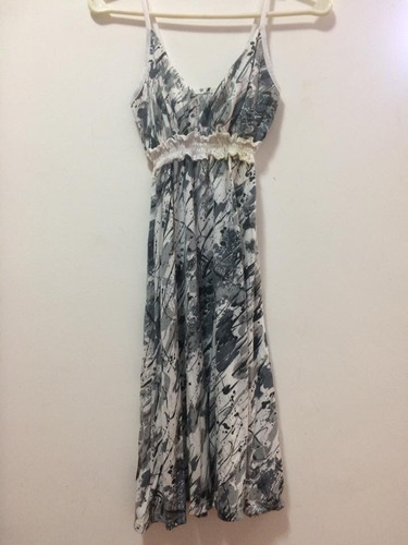 Vestido Informal Largo Gris Y Blanco