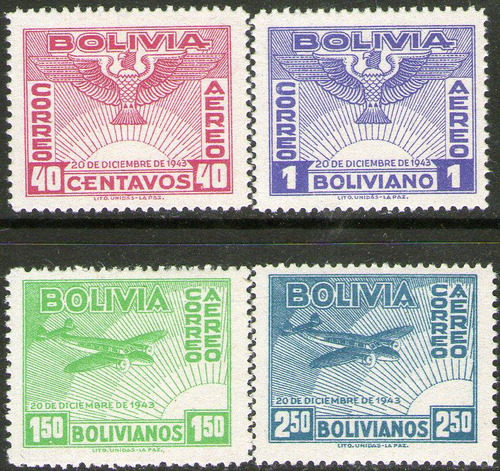 Bolivia Serie Aérea X4 Sellos Mint Aniv. Revolución Año 1943