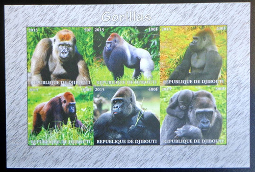Djibouti Fauna, Bloque 6 Sellos S Dent Gorilas 15 Mint L7491