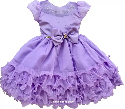 Vestido Infantil Princesa Sofia com Saiote e Luvinha Luxo - Lilás