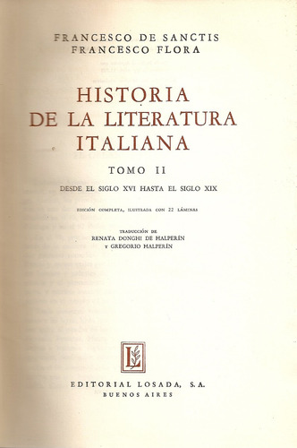Historia De La Literatura Italiana ( Tomo Ii ) - Losada