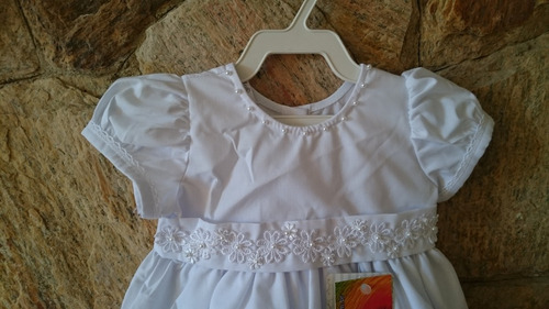 Imagem 2 de 6 de Vestido Bebê Festa Batizado Bordado Pérolas Tam P,m,g