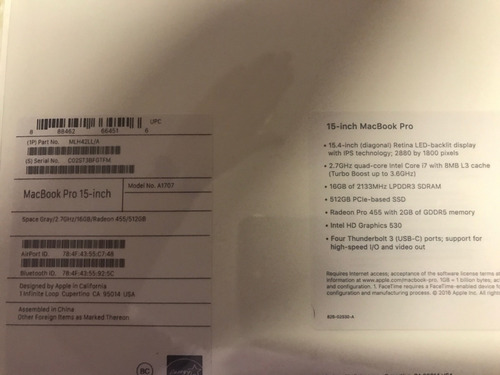 Apple Mac Book Pro Touchbar 15 Pol / 2.7ghz
