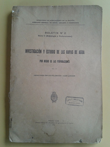 Investigación Estudio Napas De Agua Hidrología Langer 1916