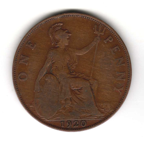 Moneda Inglaterra Gran Bretaña 1 Penny 1920 Km#810 Cobre