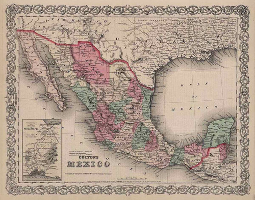 Lienzo, Tela, Mapa De México, 1869, 110x140cm