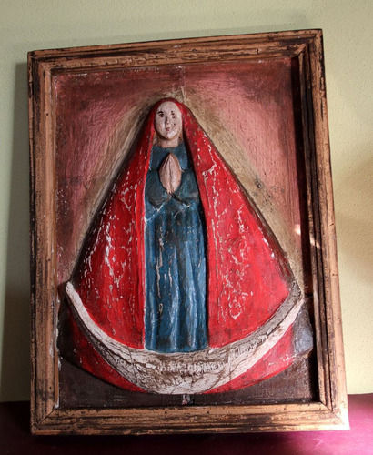 Antigua Talla S/madera Colonial Policromada - Virgen Maria 