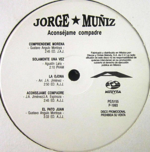 Jorge Muñiz - Aconsejame Compadre Lp