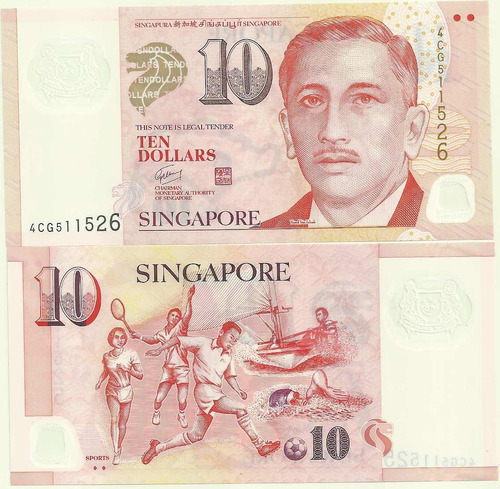 Billete Singapur 10 Dolares Año 2013 Plastico Deportes