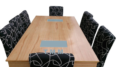 Mesa De 2m X 1m Fija + 8 Sillas Vestidas En Chenille -oferta