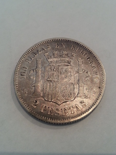 Moneda España Spain 2 Pesetas 1870 * 73 De Plata