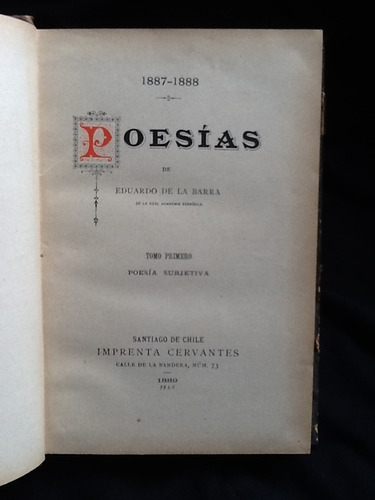 Poesías - Eduardo De La Barra - 1889 - Fino Empaste