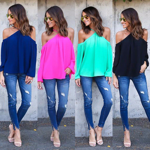 Blusa Sexy Seda Con Hombros Descubiertos (hasta Talle 4xl)