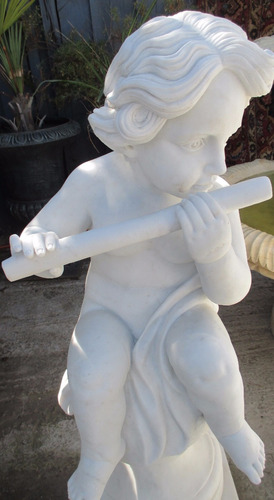 Niño Con Flauta * Mármol  Hermosa  Escultura